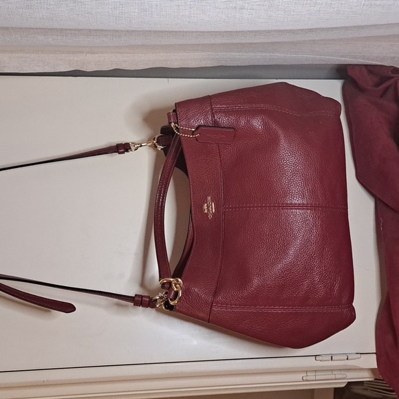 🎁 NEW Coach Lexy Pebble Soft Dark Red Leather Satchel Crossbody Bag - Picture 4 of 9